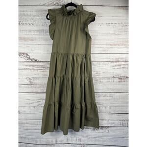 ChePè Dress Womens Small Olive Green Ruffle Sleeve Tiered Maxi Cotton Made Italy